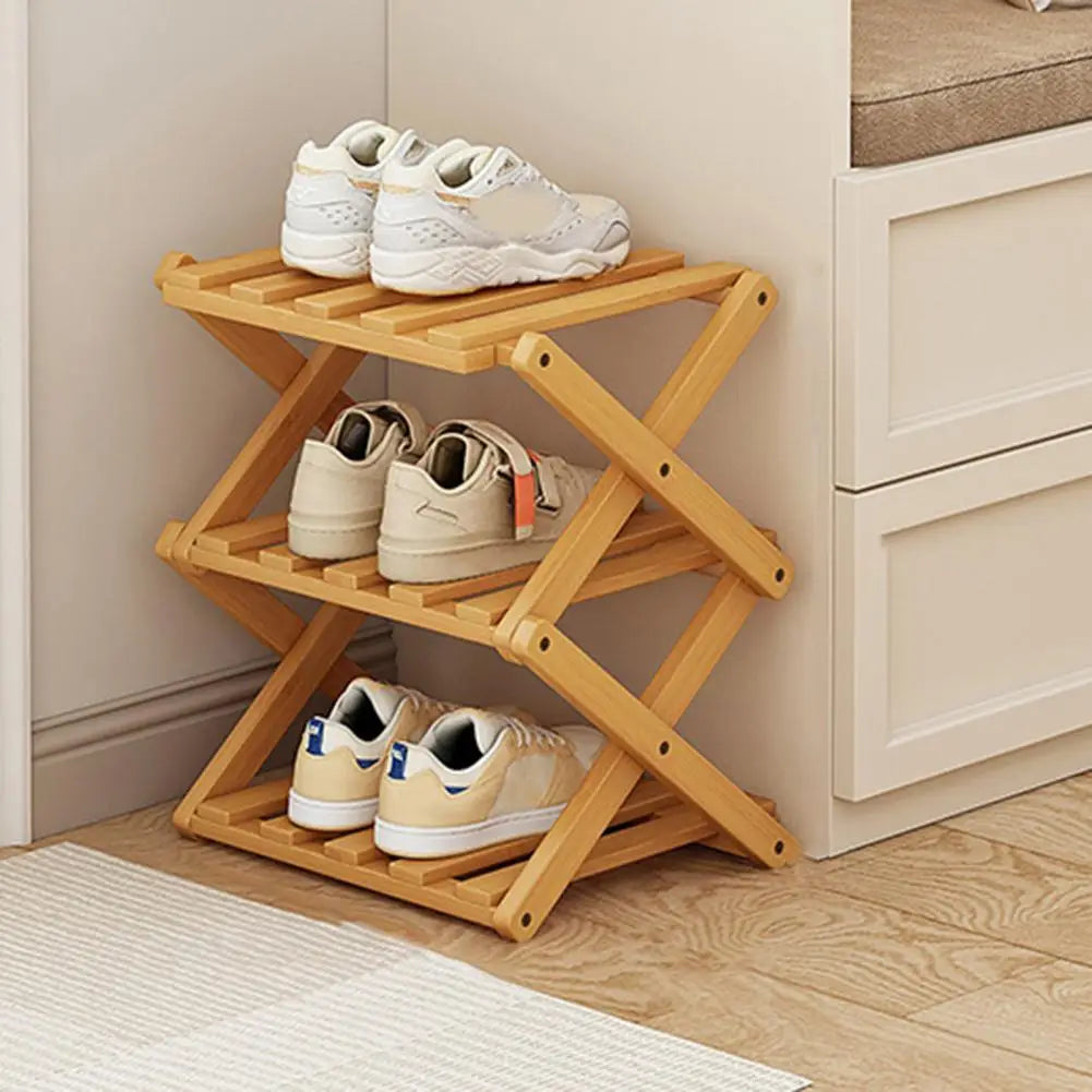 Bamboo Folding Shoe Rack – Space-Saving Organizer (2–5 Layers)