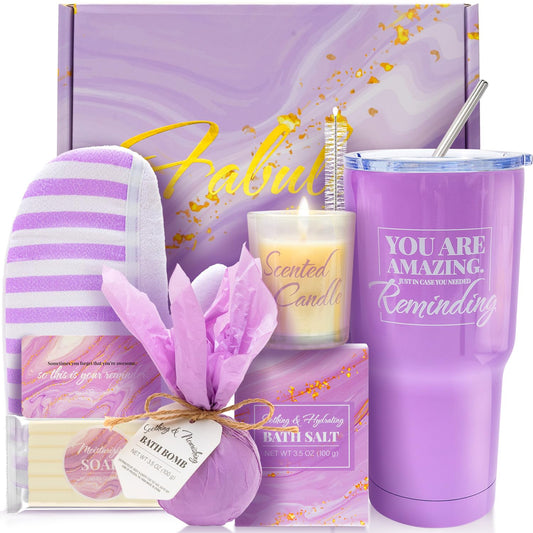 Indulge in Serenity: 8-Piece Lavender Bath and Body Gift Set with Insulated Tumbler - Perfect Relaxation Gifts for Women and Thoughtful Get Well Soon Surprises