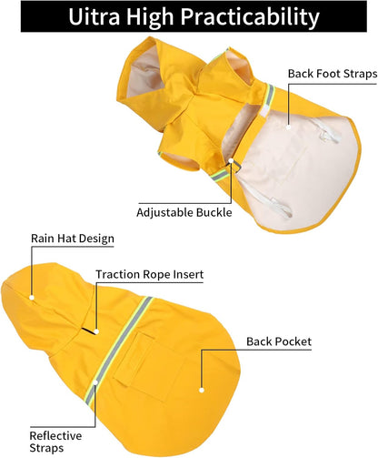 Stylish and Functional Dog Raincoat - Waterproof & Reflective, Perfect for Large Breeds in Vibrant Yellow