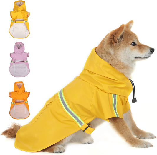 Stylish and Functional Dog Raincoat - Waterproof & Reflective, Perfect for Large Breeds in Vibrant Yellow