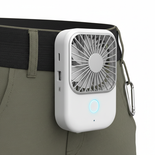 Portable waist clip fan with USB rechargeable battery and LED light