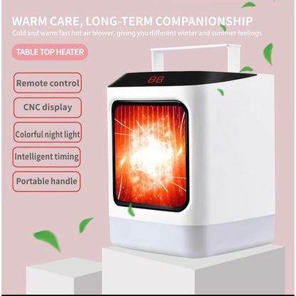 A compact portable heater with multiple heating elements, ideal for providing warmth in various settings.