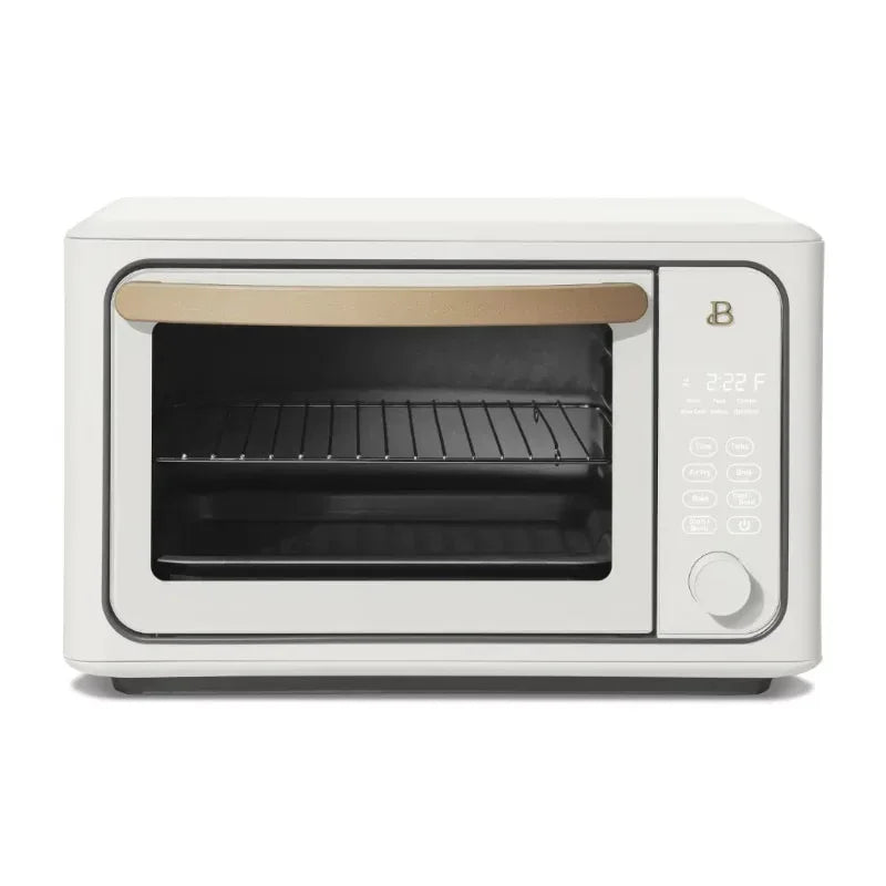 6-slice air fryer toaster oven with touchscreen controls on a kitchen countertop.